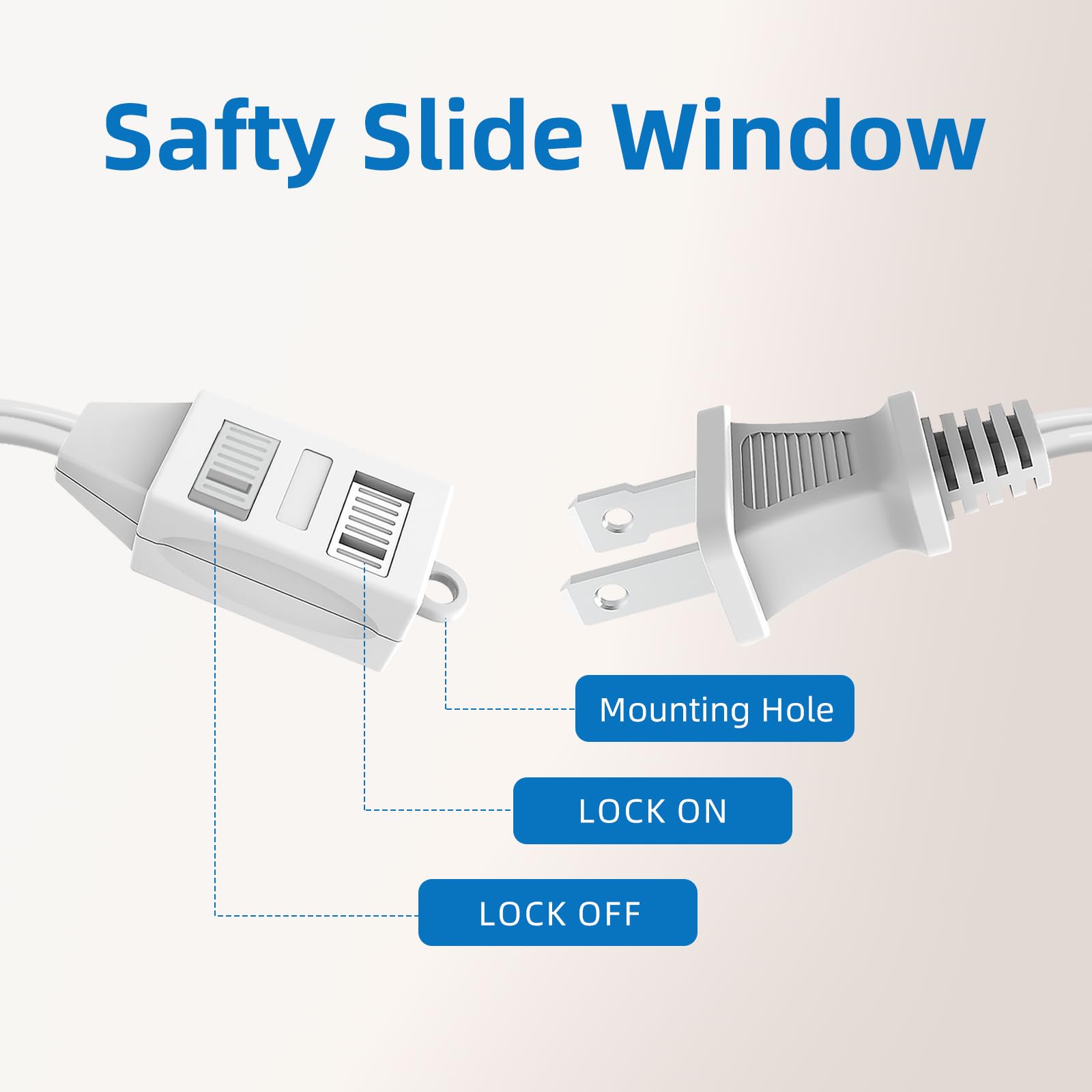 Tiffcofio Indoor Extension Cord, 2 Prong 12 Feet Extension Cord, 3 Polarized Outlets With Safety Slide Windows,13A/1625W, 16 Awg