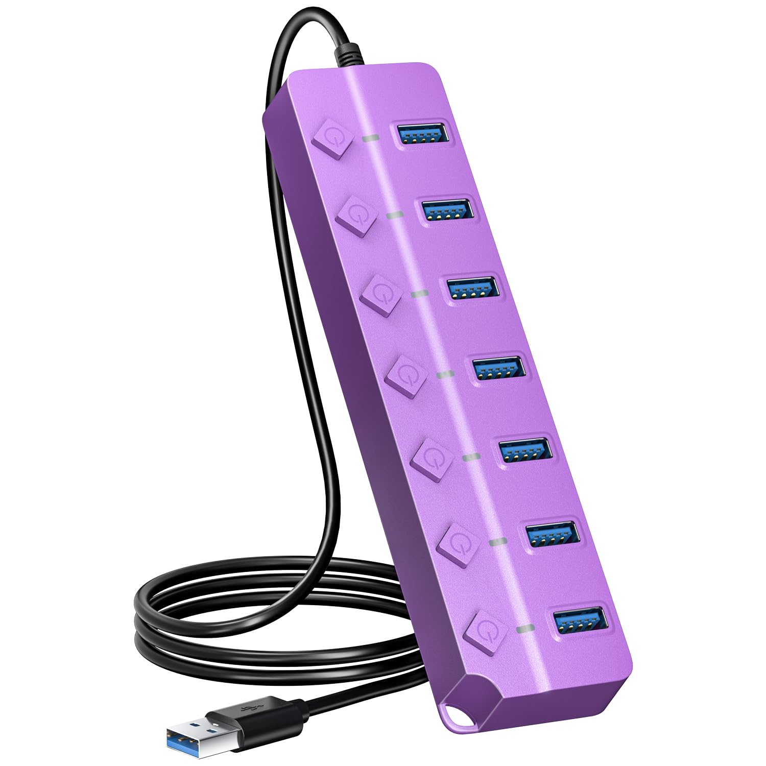 Onfinio Usb Hub 3.0, 7 Port Usb Hub Splitter With Individual On/Off Switches And Lights, 3.2Ft/1M Long Cable Compatible With Macbook, Laptop, Surface Pro, Ps4, Pc, Flash Drive, Mobile Hdd Purple