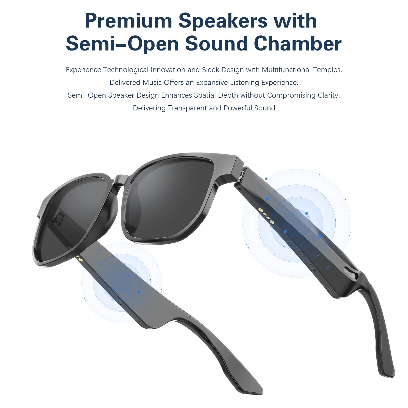 Fostex Smart Wireless Sunglasses, Anti Blue Light Lens, Built In Microphone And Speakers, Open Ear Music And Hands Free Calls, T