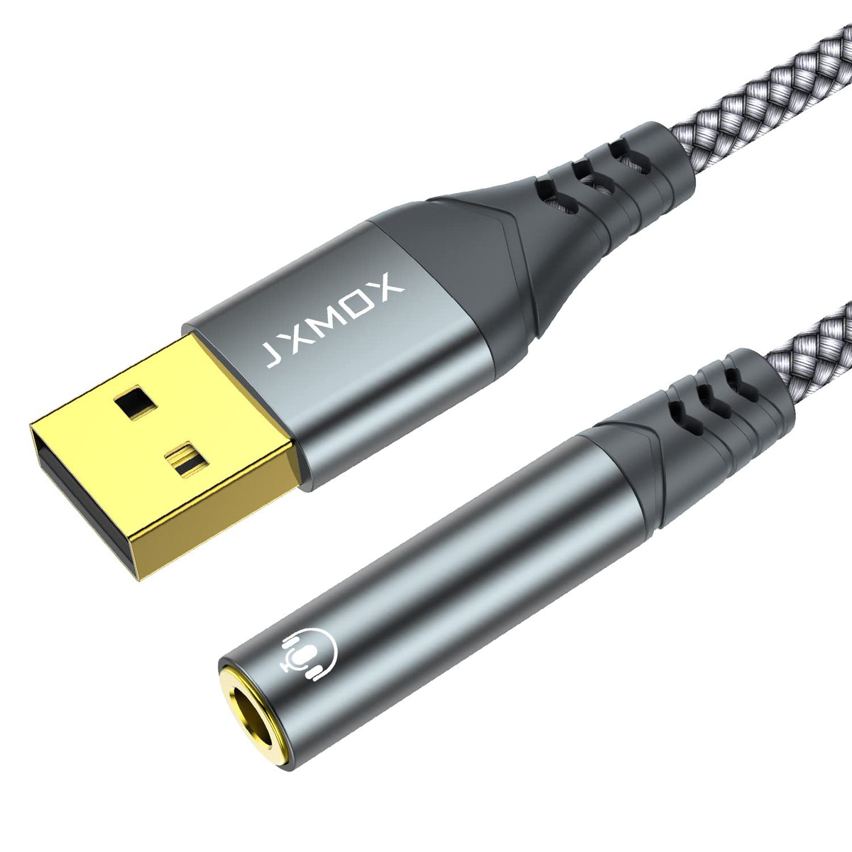USB to 3.5mm Jack Audio Adapter (1.6ft), USB to Audio Jack Adapter Headset, USB-A to 3.5mm TRRS 4-Pole Female, External Stereo Sound Card for Headphone, Mac, PS4, PS5,PC, Laptop, Desktops [19 inch]