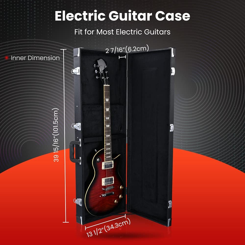 Zehuoge Electric Guitar Hard Case Electric Guitar Wooden Hard Shell Lockable Black (Black For Electric Rectangle Guitar)