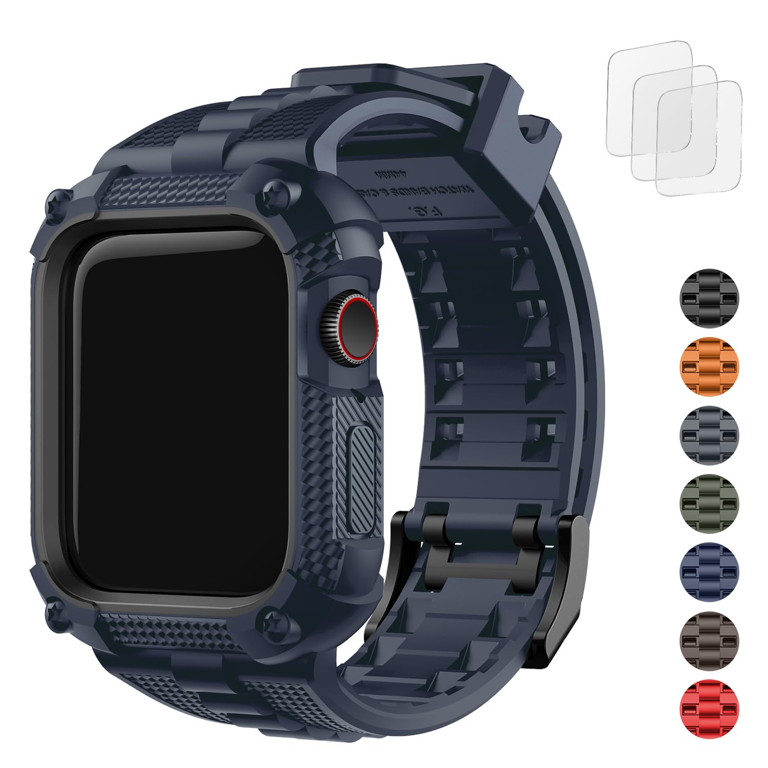 Fullmosa Watch Bands 44Mm, Rugged Iwatch Band Silicone With Screen Protector And Bumper Case For Men, Compatible With Apple Watc