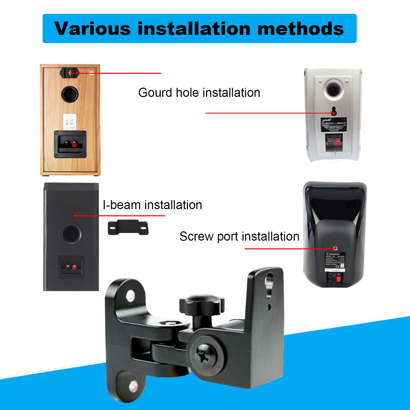 Bs 218Pro Universal Speaker Wall Mount For Small Speakers ,Vertical 120, Horizontal 180Adjustment,Hold Up To 30Lbs,Compatible Wi