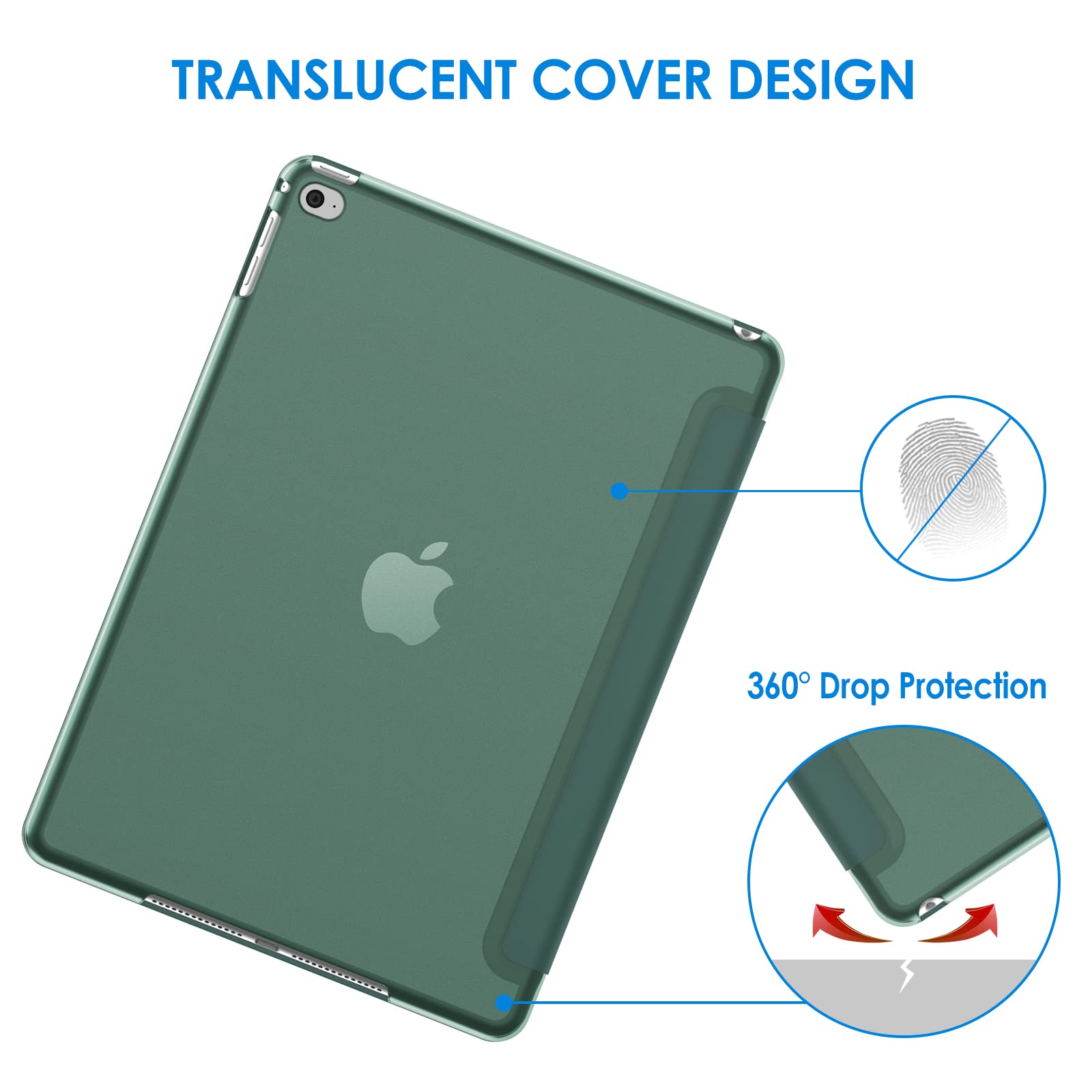 Jetech Case For Ipad Air 2 (2Nd Generation), Smart Cover Auto Wake/Sleep (Misty Blue)