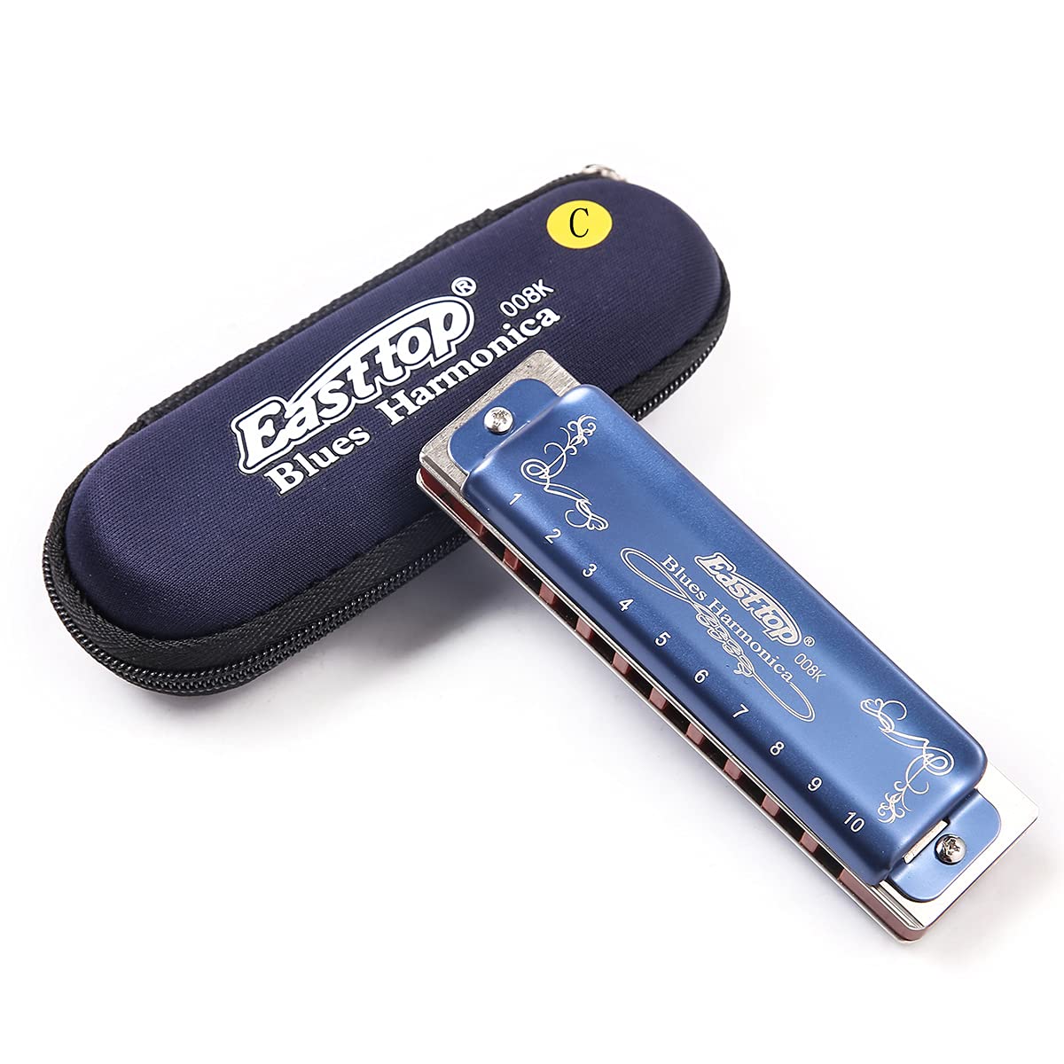 Blues Harmonica C Key, Diatonic Harmonica Harp Tone Organ 10 Hole 20 Tone T008K With Blue Shell, Suitable For Beginners, Adults,