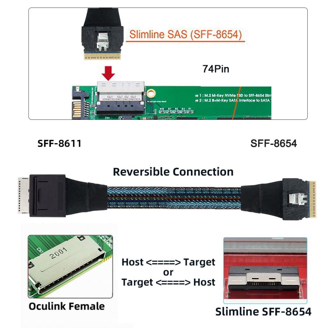 Chenyang Sff 8611 8I To Sff 8654 8I 8X Oculink Pcie Pci Express Slimline Ssd Data Active Cable 50Cm