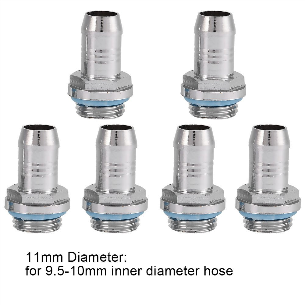 6 Pcs Two Touch Fitting G1/4 Thread Barb Connector With Silicone Ring For Pc Water Cooling Tube(11Mm)