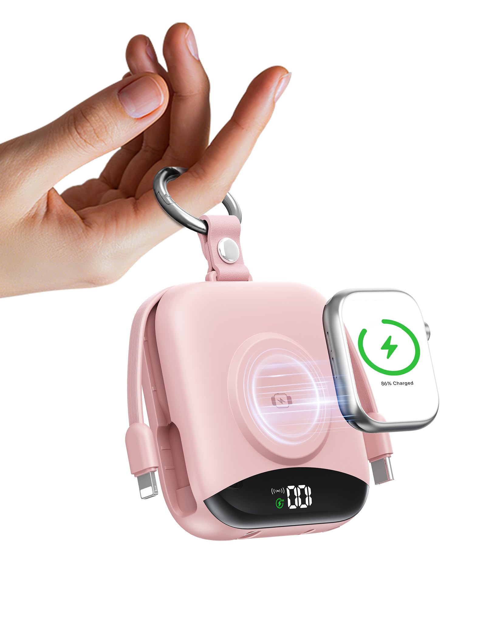 BLJIB Portable Charger 10000mAh 22.5W Power Bank Builtin 2 Cables Keychain