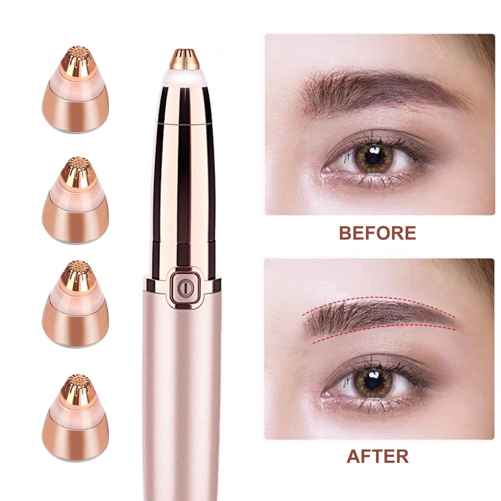 4 Pack Flawless Replacement Head, Face Hair Remove Replacement Tool For Women Facial Smooth Finishing With Cleaning Brush(Rose G