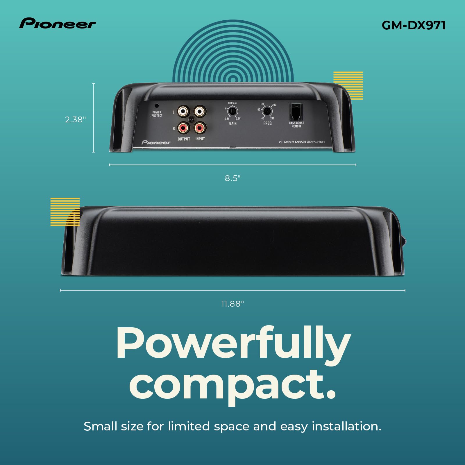 Pioneer Gm-Dx971 Monoblock Car Amplifier - 2400W Max, Efficient Class D, Bass Boost Control, Remote Bass Knob Included, Hi-Res C