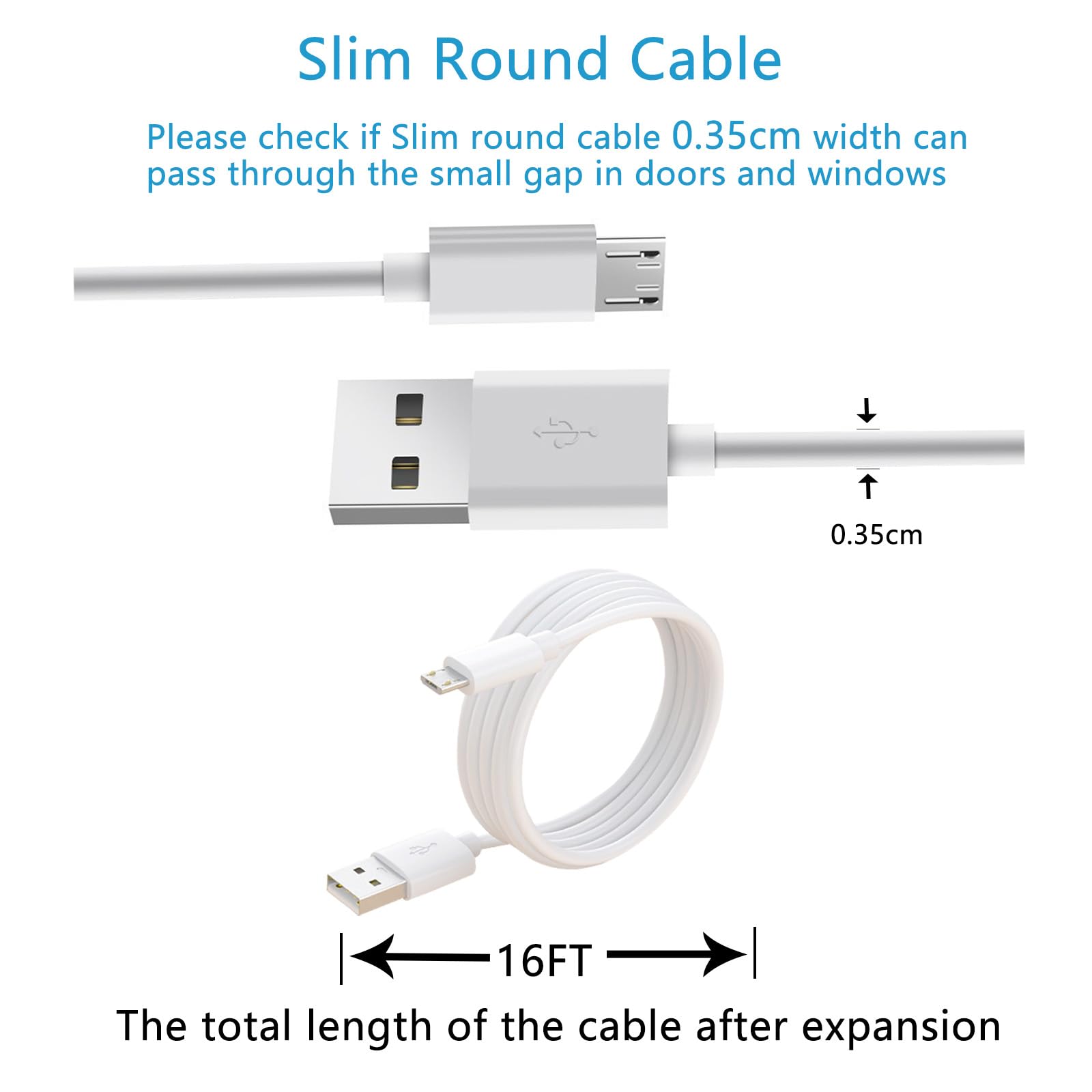 Tekcam Charger Extension Cable Compatible With Blink Mini Pan Tilt, Wyze Cam V4, Ring Indoor Cam (2Nd Gen), Micro Usb Extension