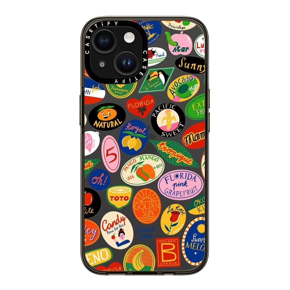 Casetify Compact Iphone 15 Pro Case [2X Military Grade Drop Tested / 4Ft Drop Protection]   Fruit Stickers   Clear Black