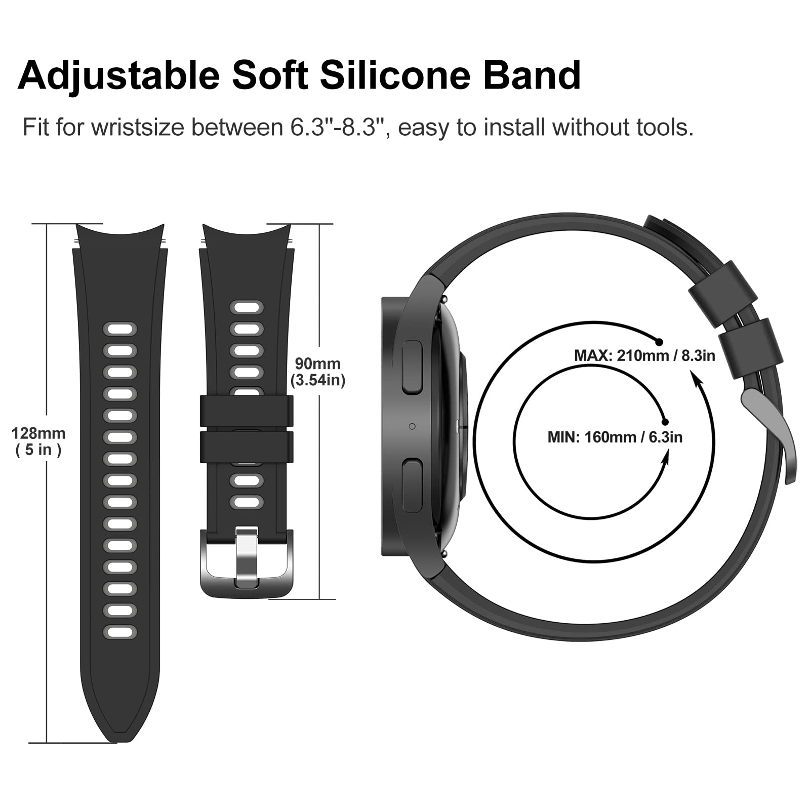 For Galaxy Watch 7/6/5/4/Fe 40Mm 44Mm Bands, No Gap Soft Silicone Sport Strap Wristbands Compatible With Samasung Galaxy Watch 7