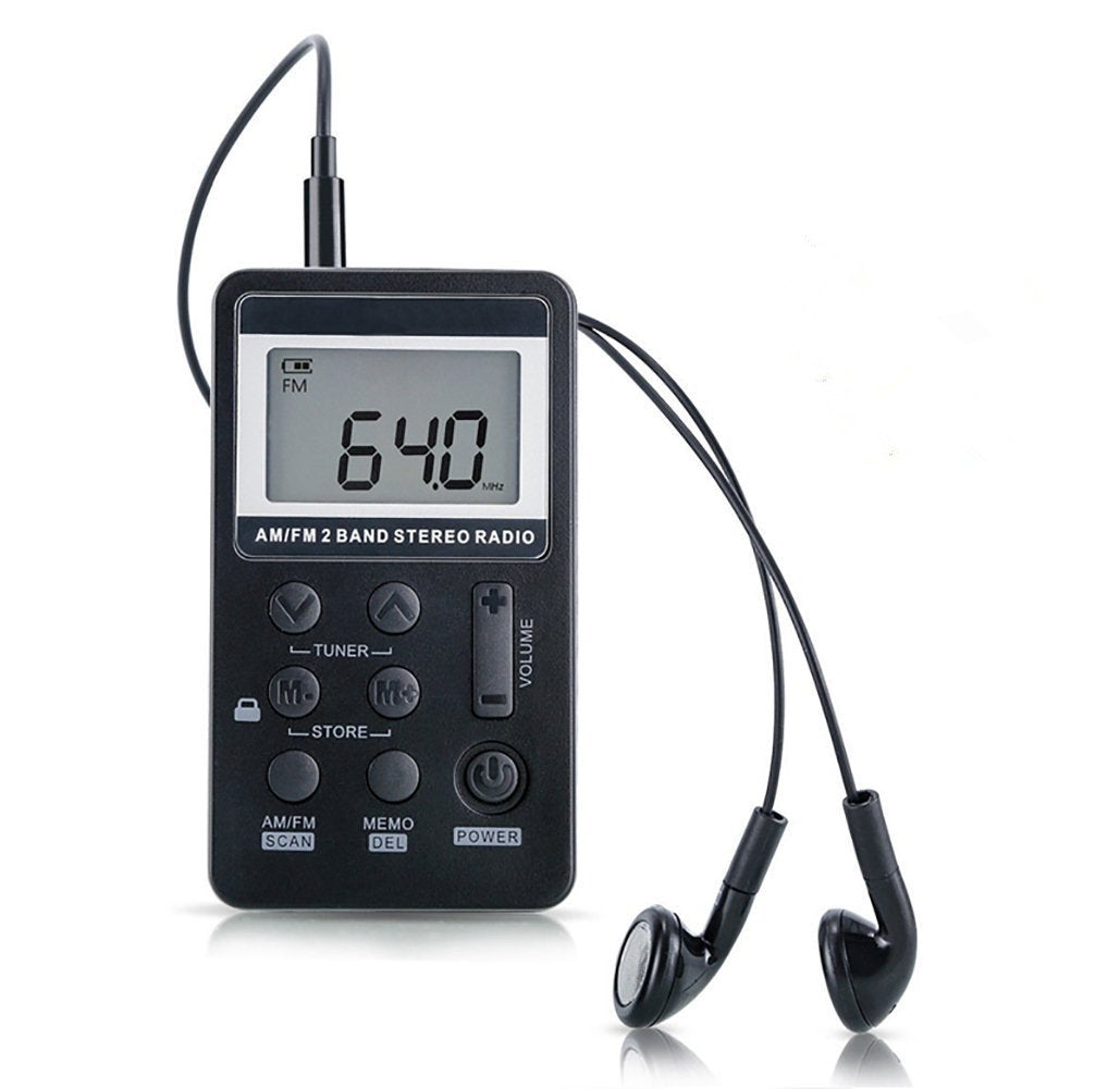 Am Fm Radio,Mini Portable Pocket Radio Receiver With Earphone,Rechargeable Battery For Walk/Jogging/Gym/Camping (Black)