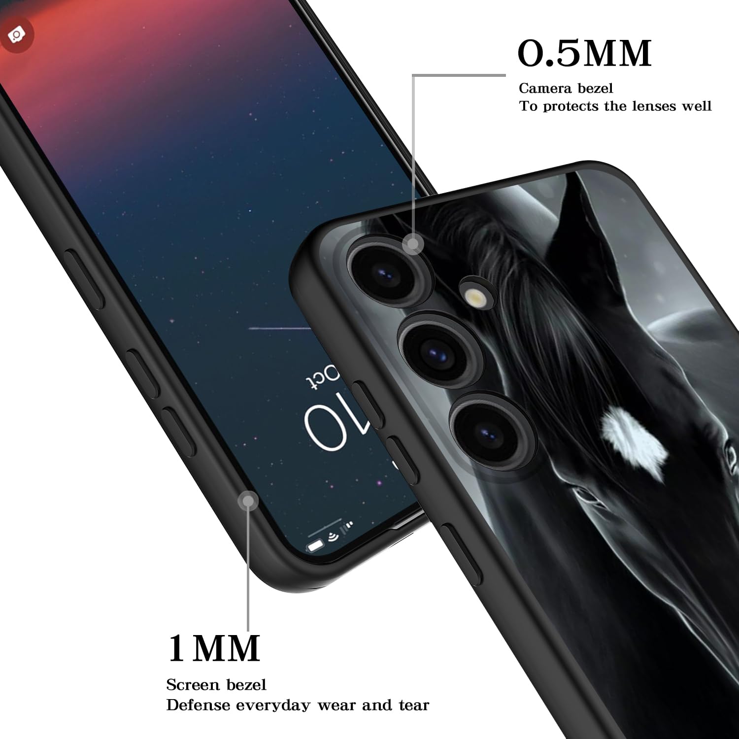 Hquszpt Case Compatiable For Samsung Galaxy S24 Fe 5G,Slim Shockproof Protective Cover For Samsung Galaxy S24 Fe 5G,Black Horse