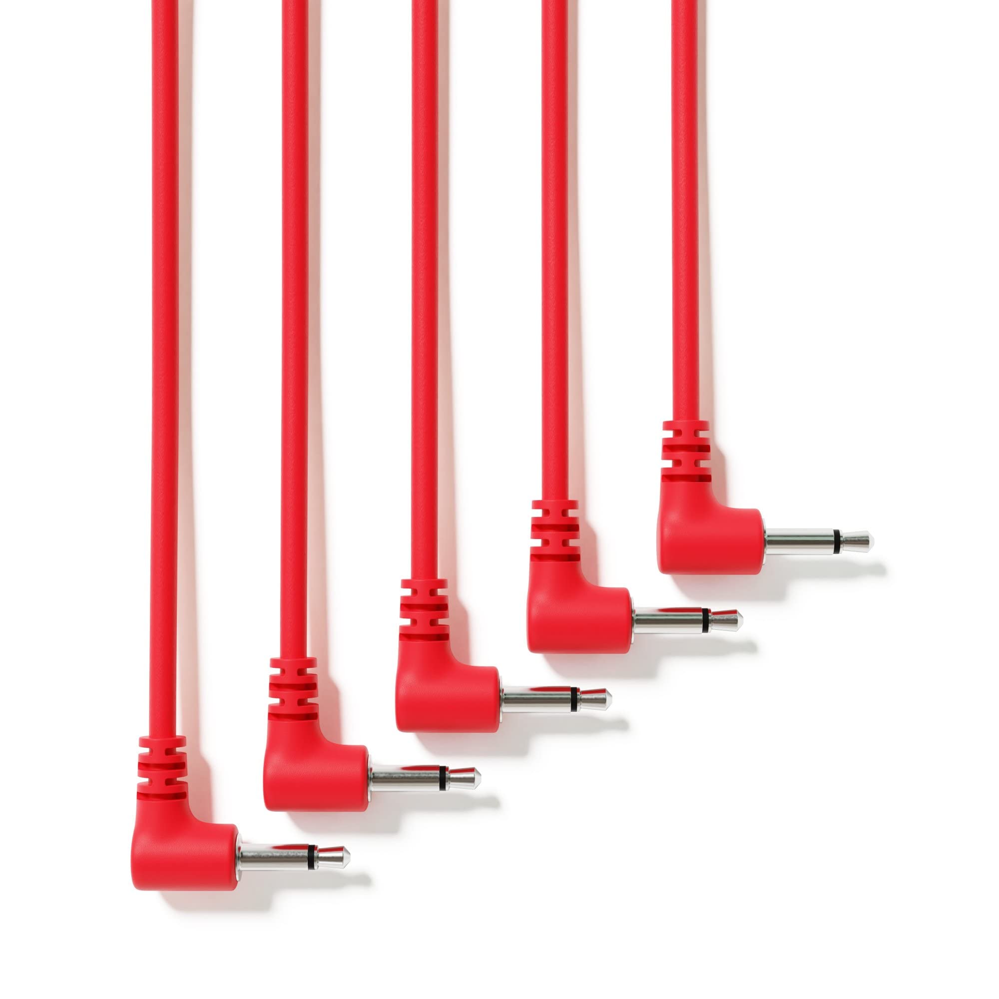 ExcelValley - 5-Pack - Right Angle Mono Modular Patch Cables - 3.5mm 1/8 Eurorack Synthesizer [Red | 90 cm - 35.43]