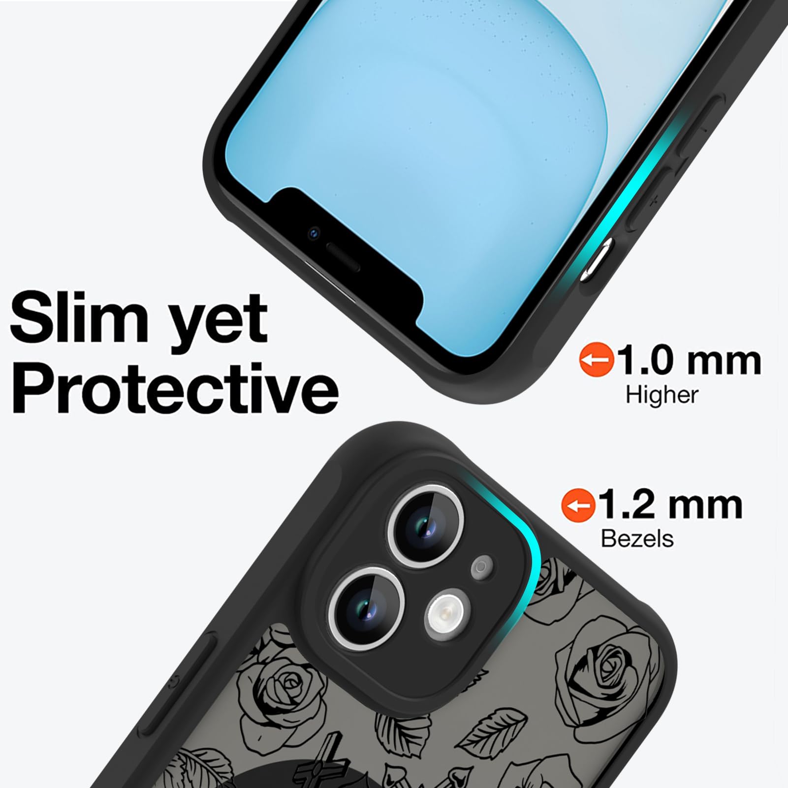 Ook Magnetic For Iphone 11 Case Black Flower Skull Pattern [Compatible With Magsafe] Slim Translucent Matte Camera Lens Protecti