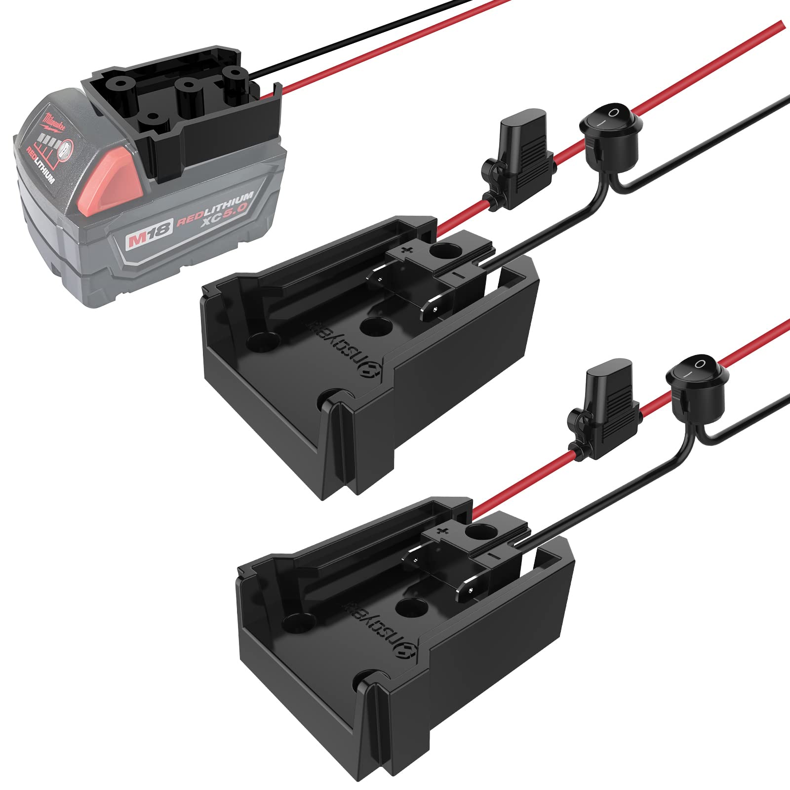 Power Wheel Adapter With Fuse & Switch, Secure Battery Adapter For Milwaukee 18V Lithium Battery,With 12 Gauge Wire, Good Power