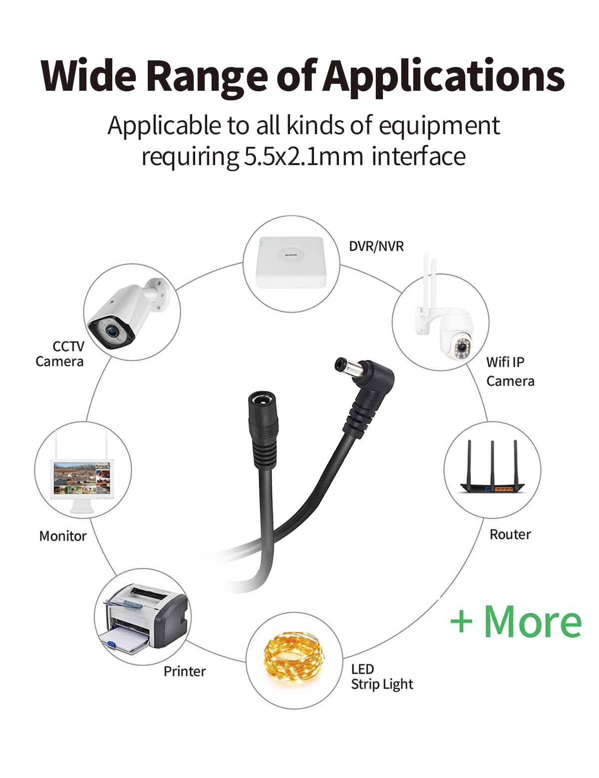 Tonton 2 Pack Dc Power Extension Cable 2M 6.6Ft 5.5Mm X 2.1Mm 90 Degree Right Angle Female To Dc Male Power Adapter Cord For Cct