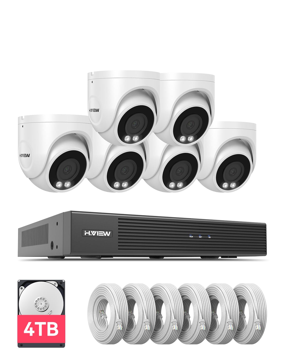 H.View 4K Home Security Camera System Kits 8Mp 6 Pcs Ip Poe Dome Cctv Camera For House Security System Indoor Outdoor Weatherpro
