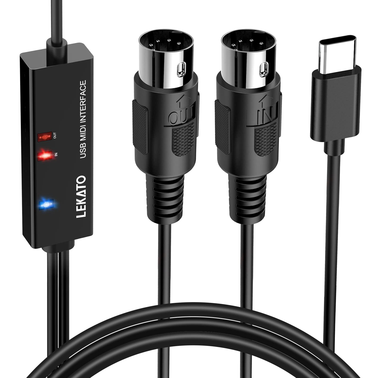 Lekato Midi Cable, Midi To Usb C, Type C Midi Interface With Input & Output Connecting Keyboard/Synthesizer For Editing Recordin