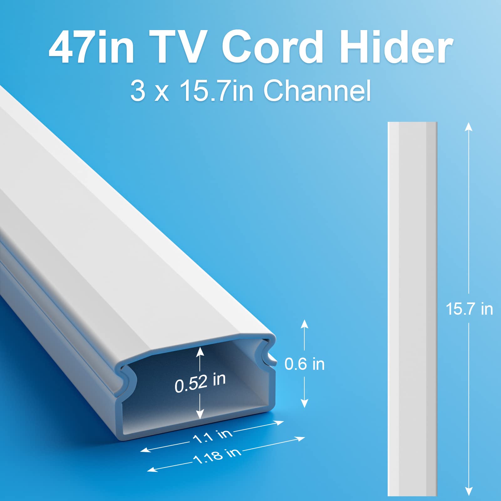 Yecaye Tv Cord Hider, 47In Cord Cover, Large Cable Hider, Wire Covers For 4 Cords, Cable Raceway Wire Hider, Wire Hiders For Tv