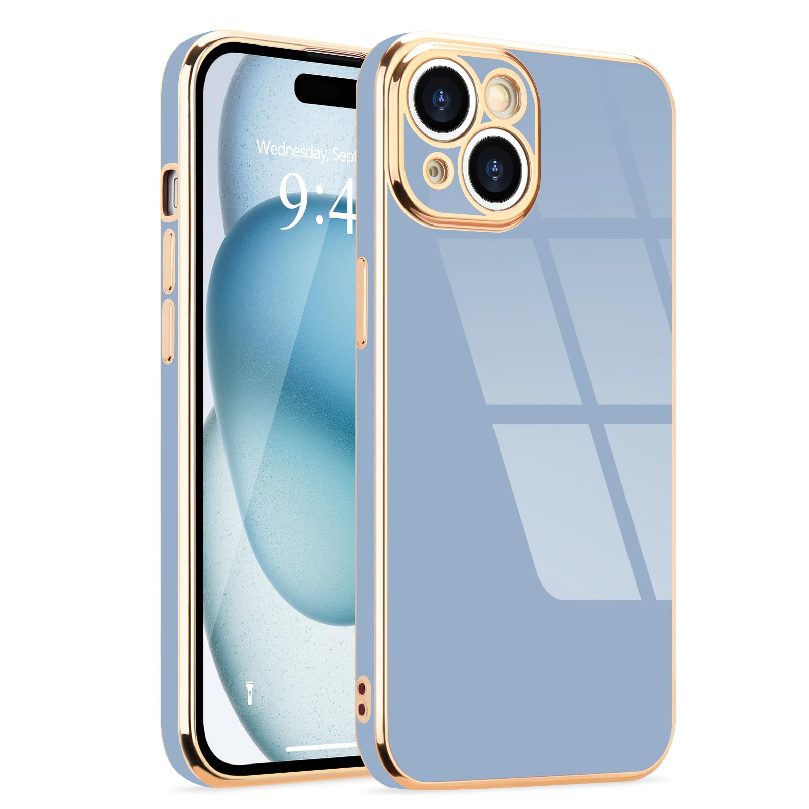 Lafunda Designed For Iphone 15 Case Cute, Luxury Plating Case For Women Girls Elegant Gold Edge Soft Tpu Bumper Cover With Camer