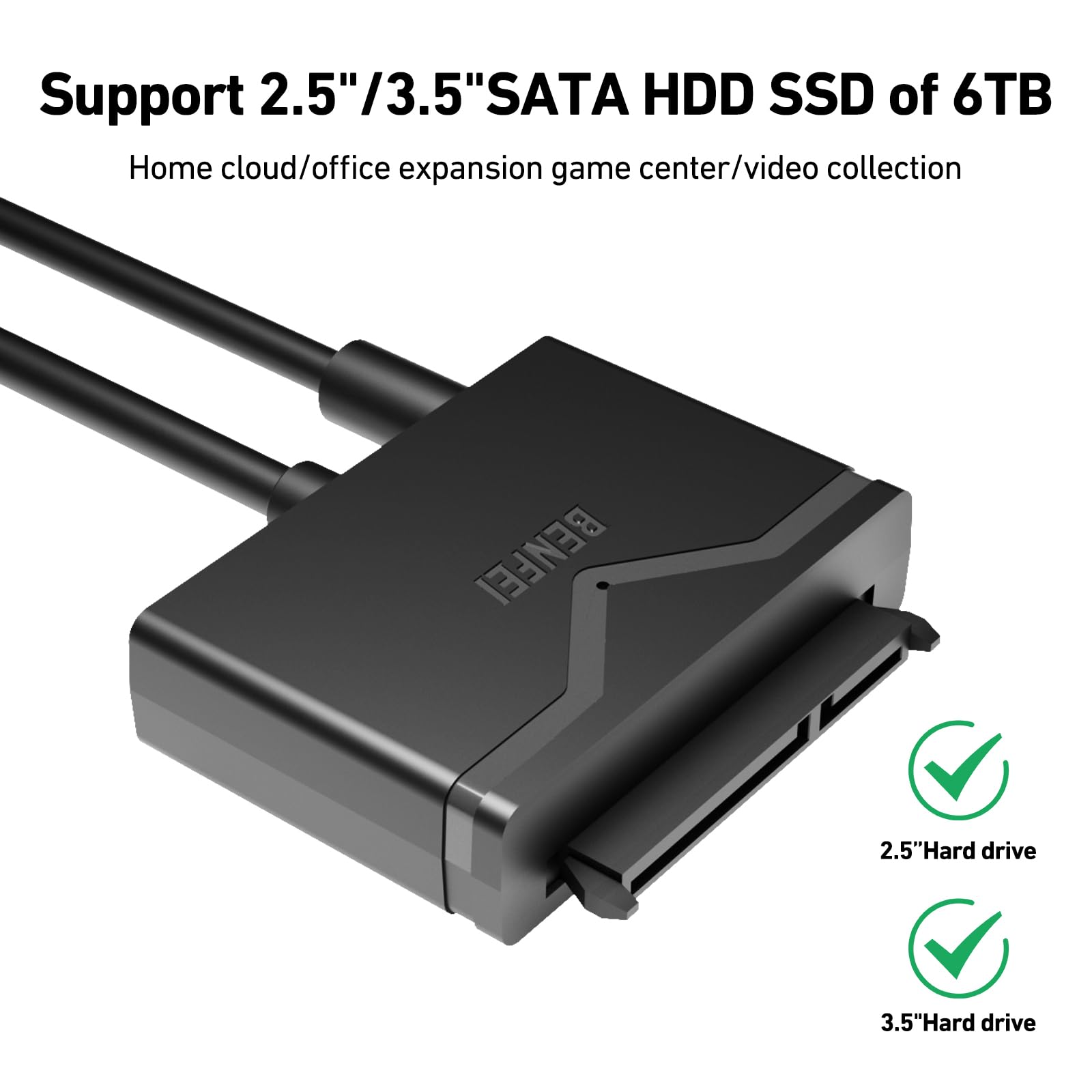 Benfei Sata To Usb 3.0 Cable, Usb 3.0 To Sata Iii Hard Drive Adapter Compatible For 2.5 3.5 Inch Hdd/Ssd Hard Drive Disk With 12
