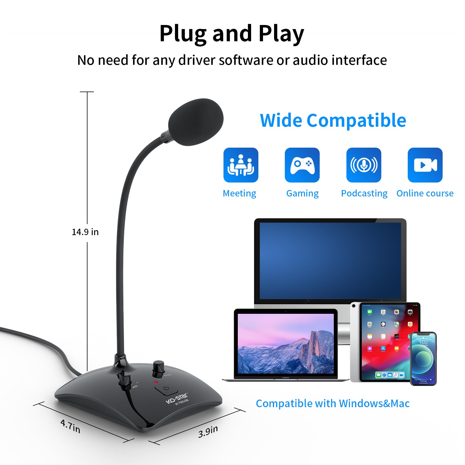 Mini Usb Microphone For Pc,Omnidirectional Desktop Microphone For Pc With Led Indicator ,Adjust Mic Microphone For Pc With Mute