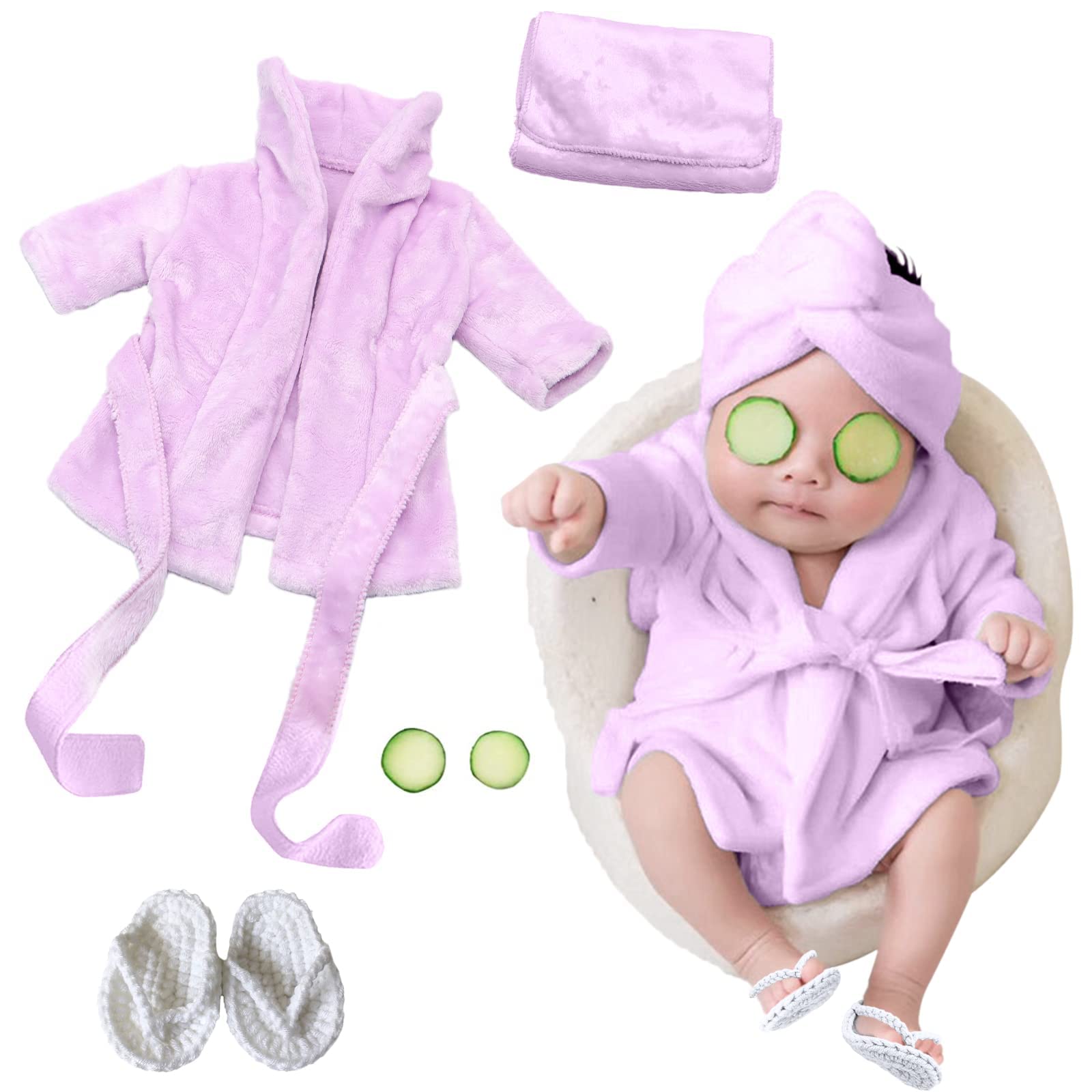 Spokki Newborn Photography Props Baby Girl 5 Pcs Bathrobes Bath Towel Outfit With Slippers Cucumber Photo Props For Infant Boys
