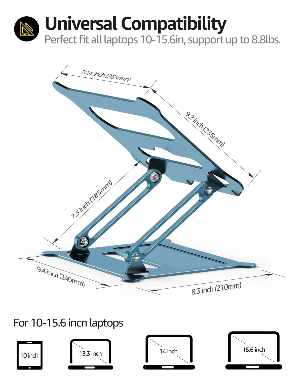 Urmust Laptop Notebook Stand Holder Adjustable Ultrabook Stand Riser Portable Compatible With Macbook Air Pro Hp Dell Xps Lenovo All Laptops 10 15.6'(Blue)
