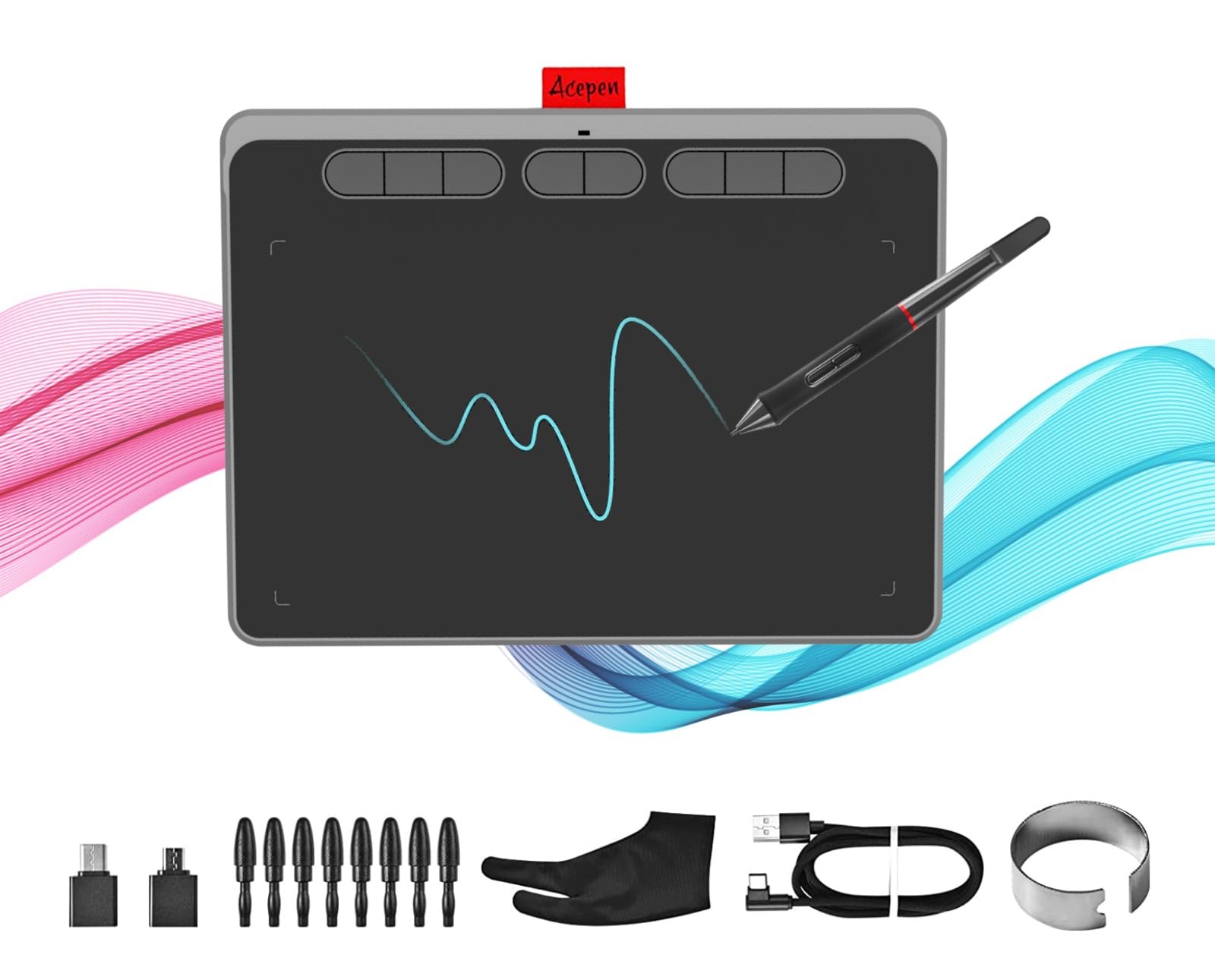 Drawing Tablet Acepen Graphics Tablet With Battery Free Stylus 8192 Pressure Sensitivity 8 Hot Keys, 9 X 6 Inch Pen Tablet For D