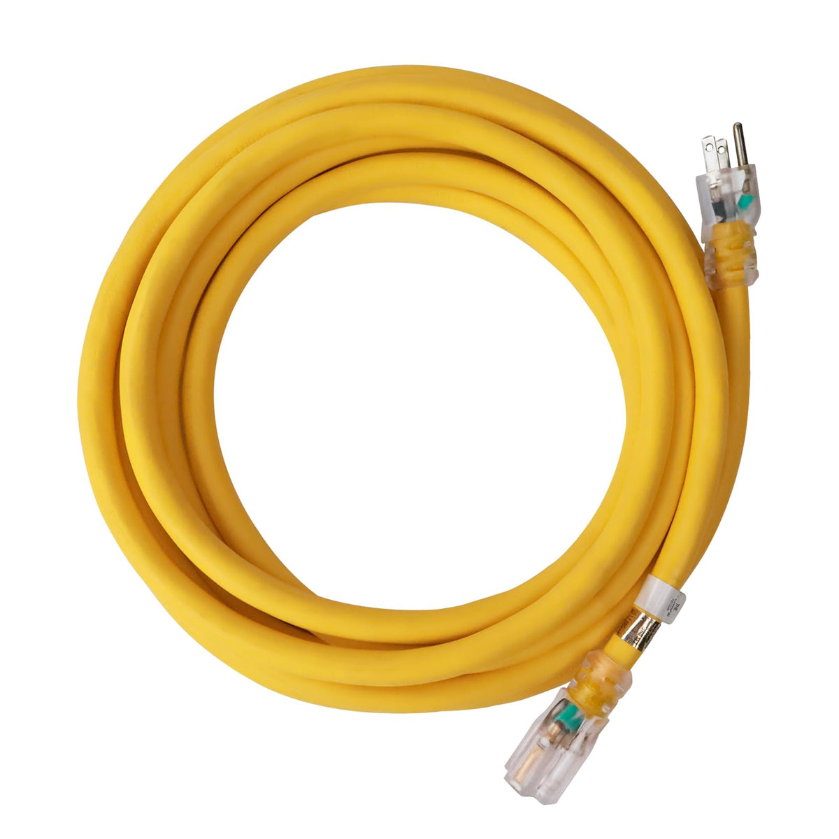 Ep 25 Ft Lighted Outdoor Extension Cord   10/3 Sjtw Heavy Duty Yellow Extension Cable With 3 Prong Grounded Plug For Safety, Ul