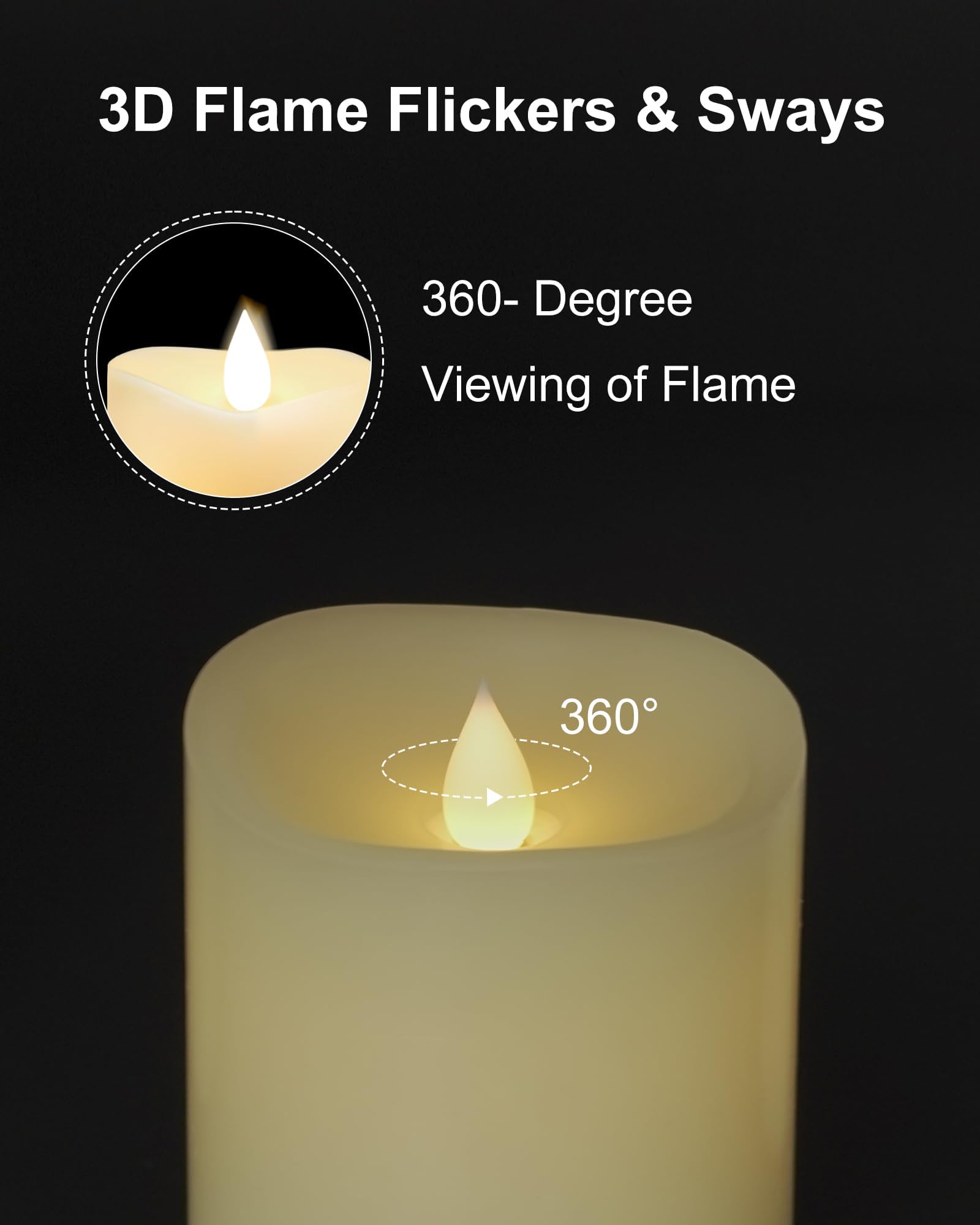 Loguide Flickering Flameless Candles With Remote Timer, Realistic 3D Moving Flame With Real Wax Pillar Led Candles,Lasting 500+H