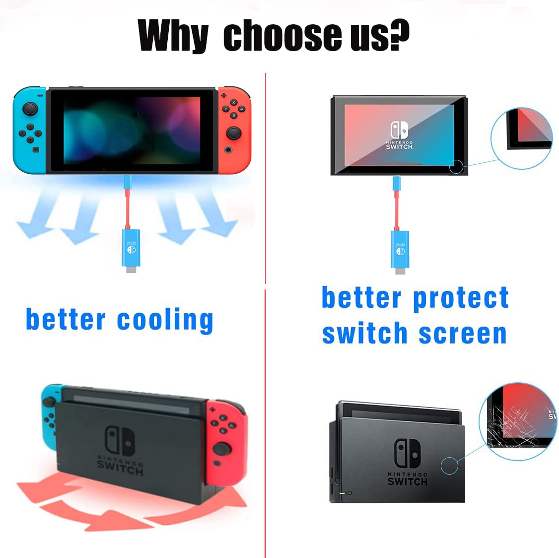 Switch Dock For Nintendo Switch Dock/Nintendo Switch Oled Dock, 6Ft Switch Tv Dock, Steam Deck Dock Cable With 4K/1080P Hdmi Ada