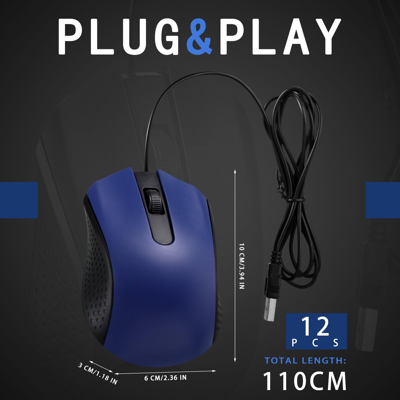 Hoteam 12 Pcs Wired Computer Mouse Bulk Cord Usb Computer Mice Ergonomic Wired Mouse For Pcs, Computers, Laptops, Gaming Office