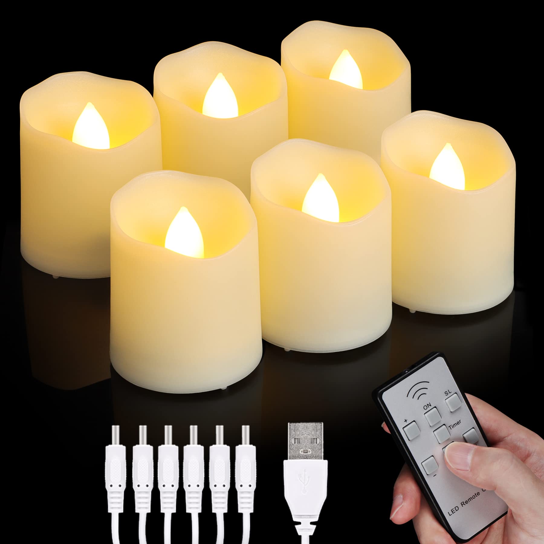 Daord Rechargeable Led Tea Lights Usb Flameless Warm White Votive Candles With Remote Battery Flickering Tealights Candle For Ha