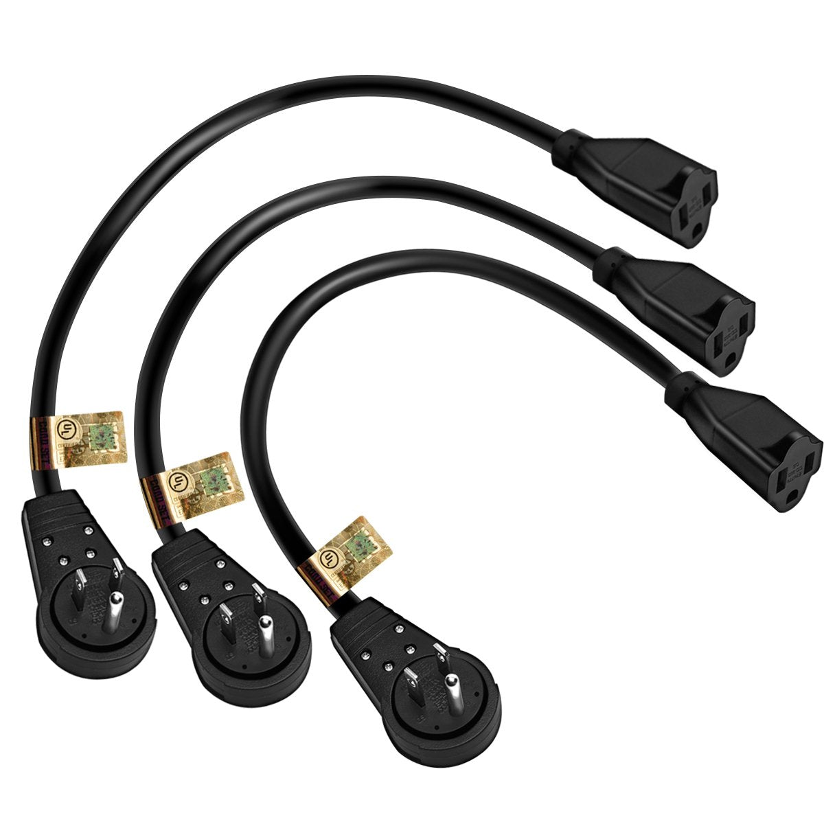 Nekteck 360 Rotating Flat Plug Extension Cord 1 Foot, 14Awg 3 Prong Extension Cord, Low Profile Right Angle Power Cord, Flat Ext