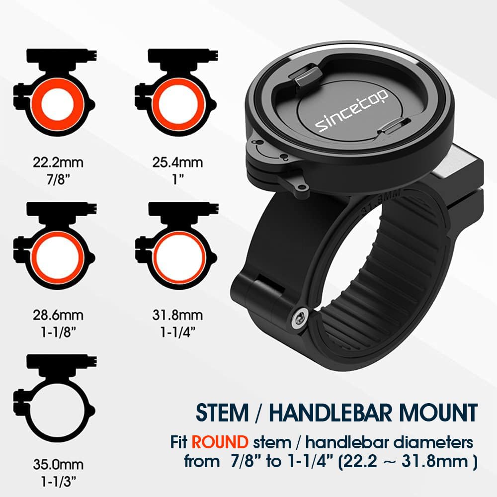 Sincetop Bike Phone Mount, Secure Lock & Quick Release Bike Cell Phone Holder - Aluminum Stem/Handlebar Phone Mount For Bicycle/