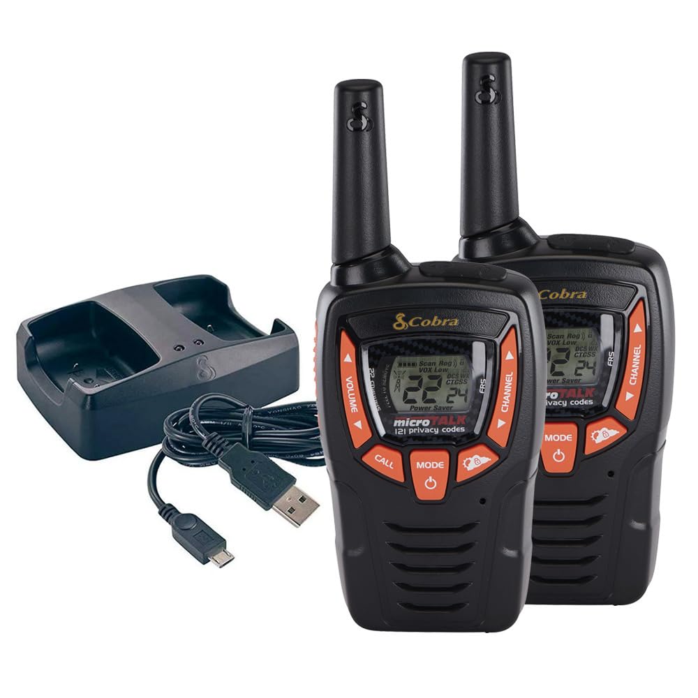 Cobra Acxt390 Walkie Talkies   Rechargeable, Lightweight, 22 Channels, 23 Mile Range Two Way Radios With Vox (2 Pack)