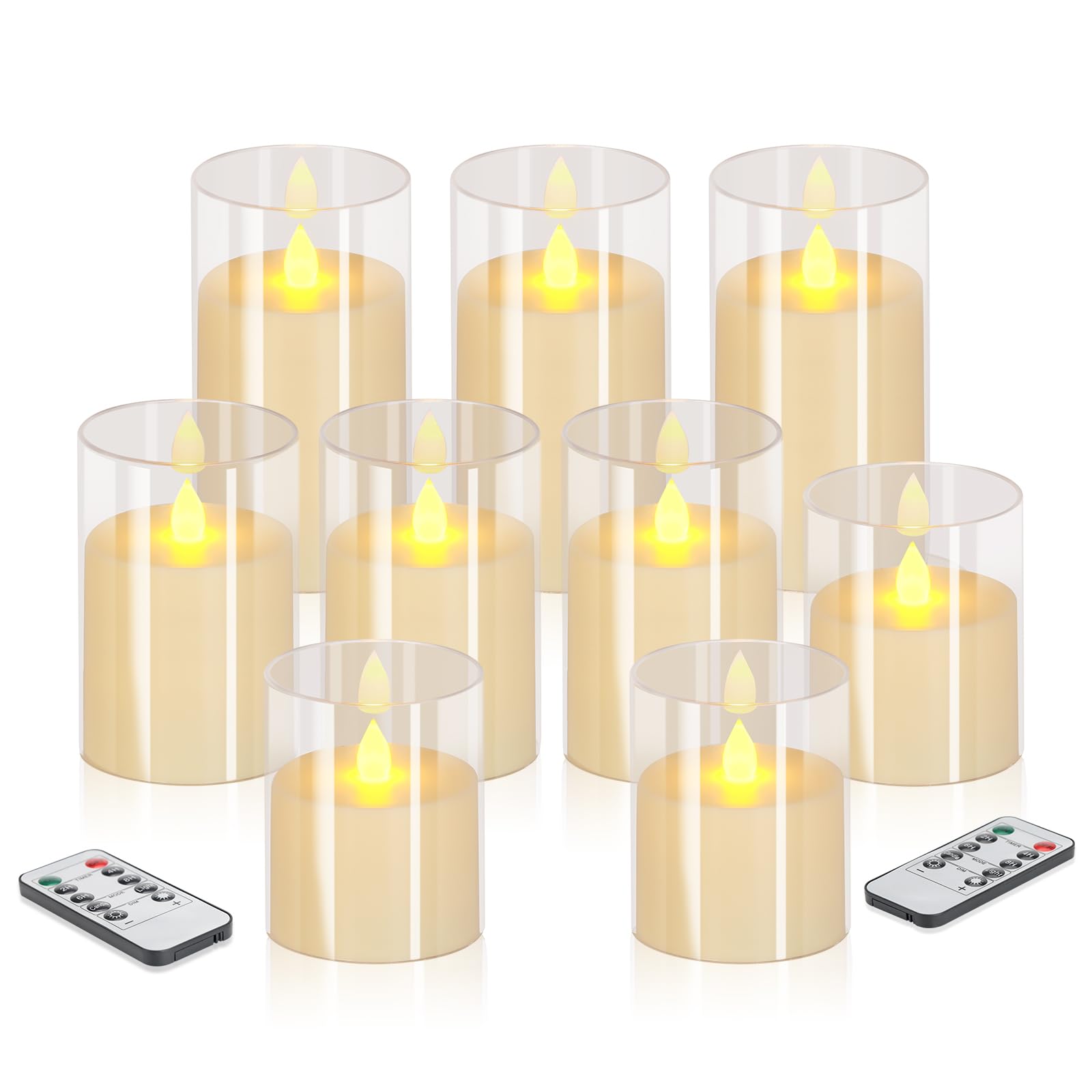 Flameless Candles 4'' 5'' 6'' Acrylic Glass Pillars 3'' Diameter Battery Operated Flickering Candles Include Remote With 24Hour
