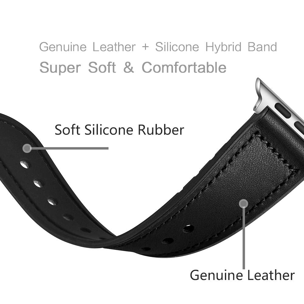 Ouheng Compatible With Apple Watch Band 42Mm 41Mm 40Mm 38Mm, Sweatproof Genuine Leather And Rubber Hybrid Band Strap For Iwatch