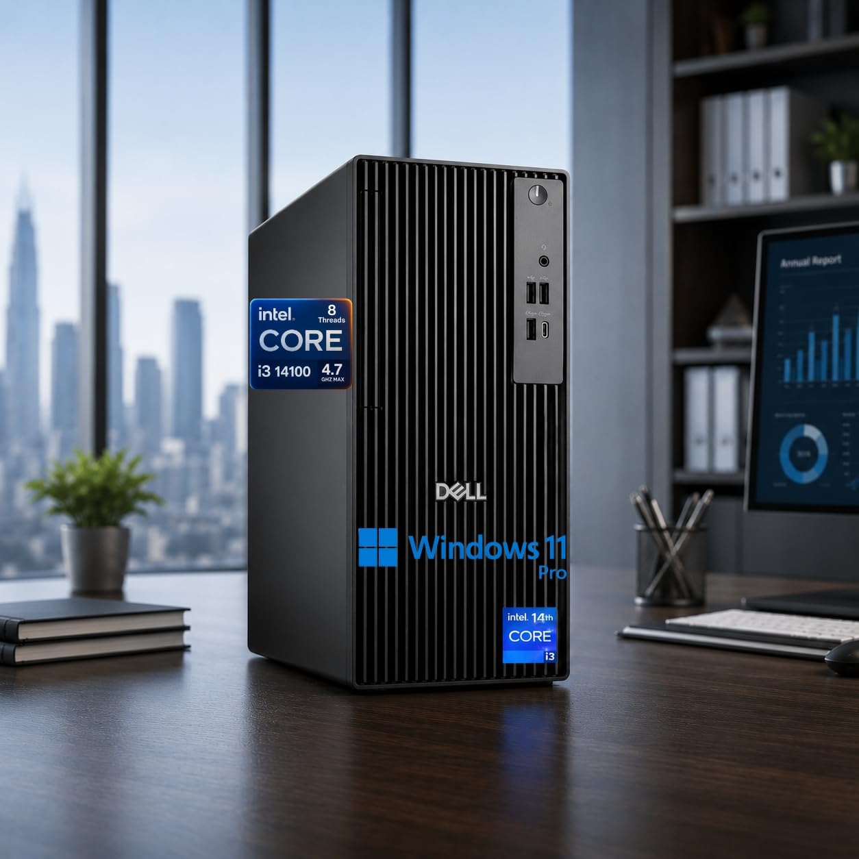 Dell 2026 Pro Desktop Computers Tower PC for Home & Business, Copilot AI, 14th Gen i314100 Processor, 32GB DDR5 RAM, 1TB PCIe S