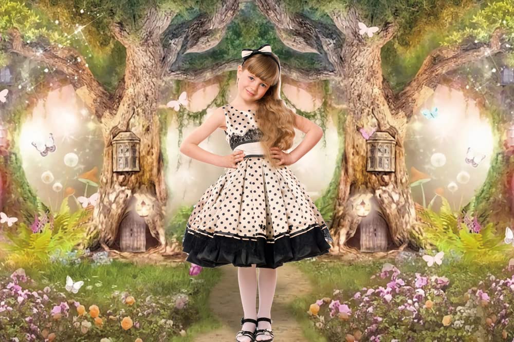 Leowefowa 7X5Ft Polyester Spring Backdrop Fairy Enchanted Garden Fairytale Forest Jungle Photo Background For Party Photoshoot B