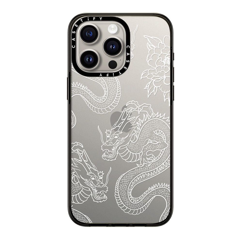 Casetify Compact Case For Iphone 15 Pro Max [2X Military Grade Drop Tested / 4Ft Drop Protection]   Dragons   Clear Black