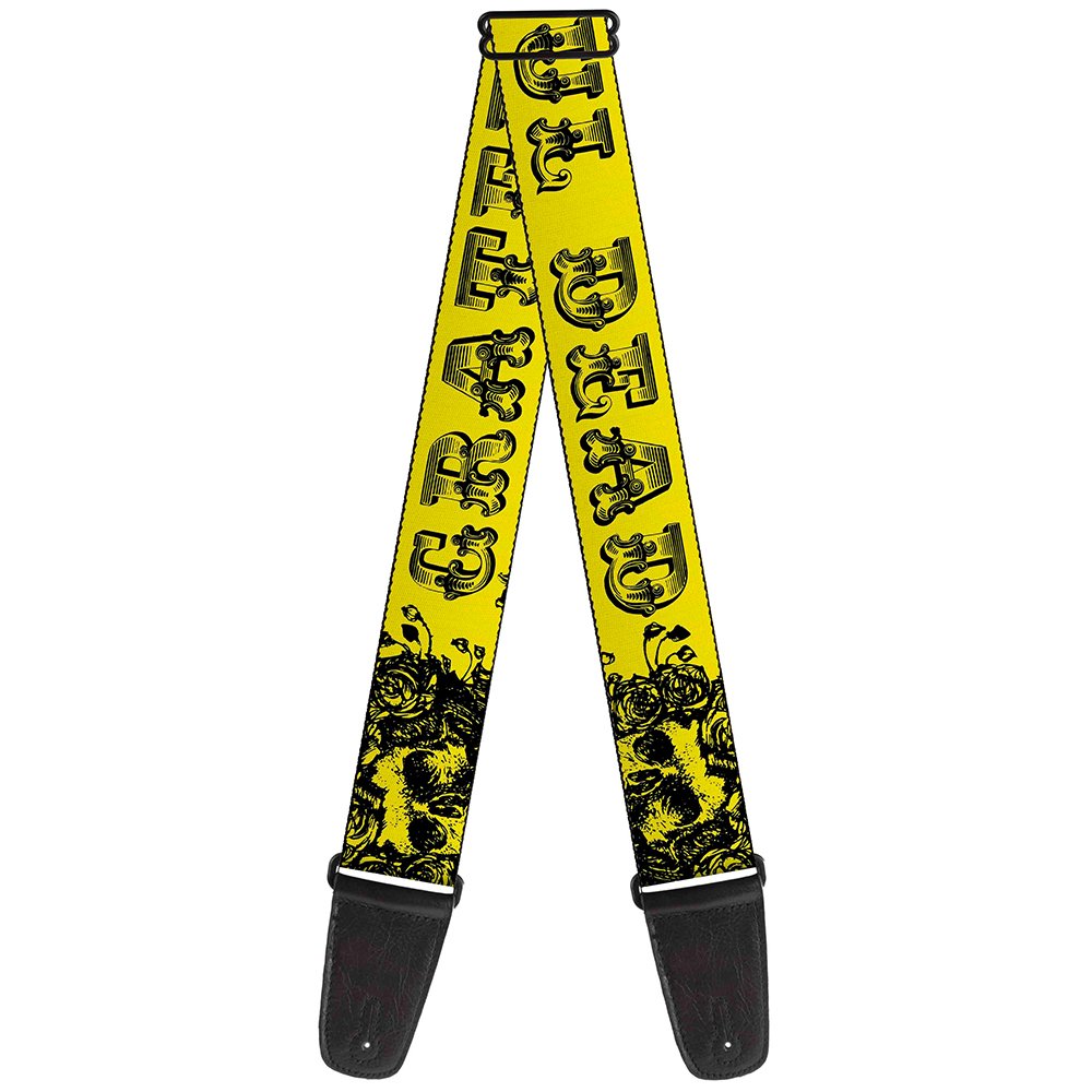 Buckle-Down Guitar Strap - Grateful Dead Text w/Skull & Roses Yellow - 2 Wide - 29-54 Length