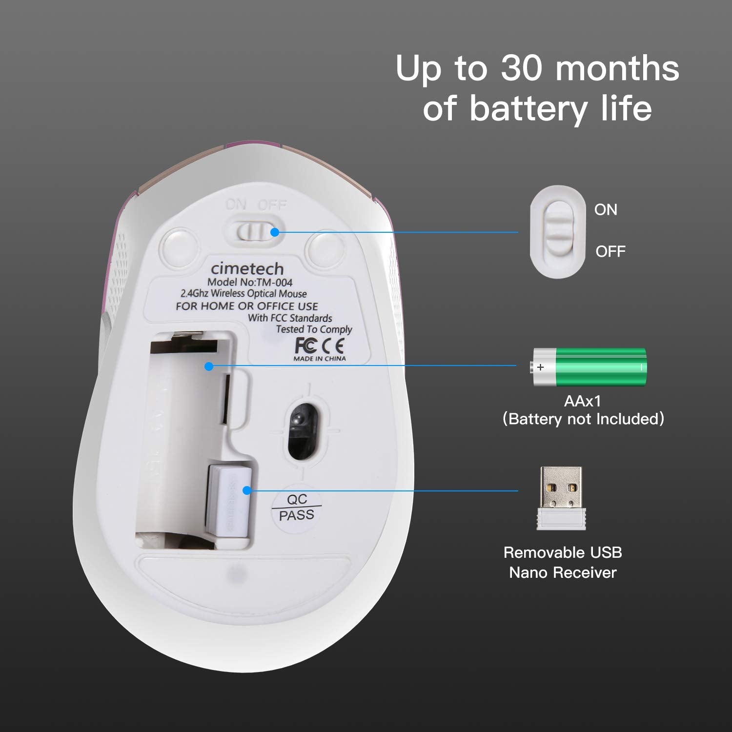 Cimetech Wireless Ergonomic Optical Mouse, 6 Buttons, Silent With Usb Receiver And 3 Adjustable Dpi For Laptop, Desktop, Mac, Pc