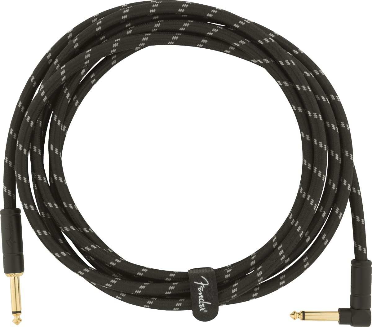 Fender Deluxe Series Instrument Cable, Guitar Cable, Guitar Accessories, Straight/Angle, Black Tweed, 10ft