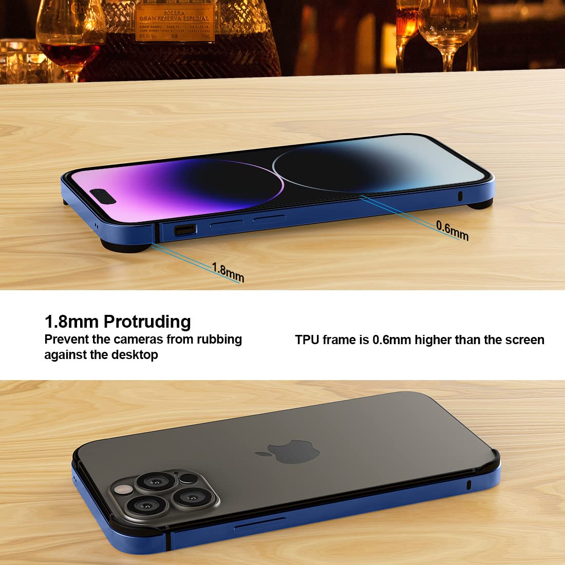 Eastcoo Slim Metal Bumper Case for iPhone 14 Pro 6.1 inch - Wireless Charging Compatible, Royal Blue