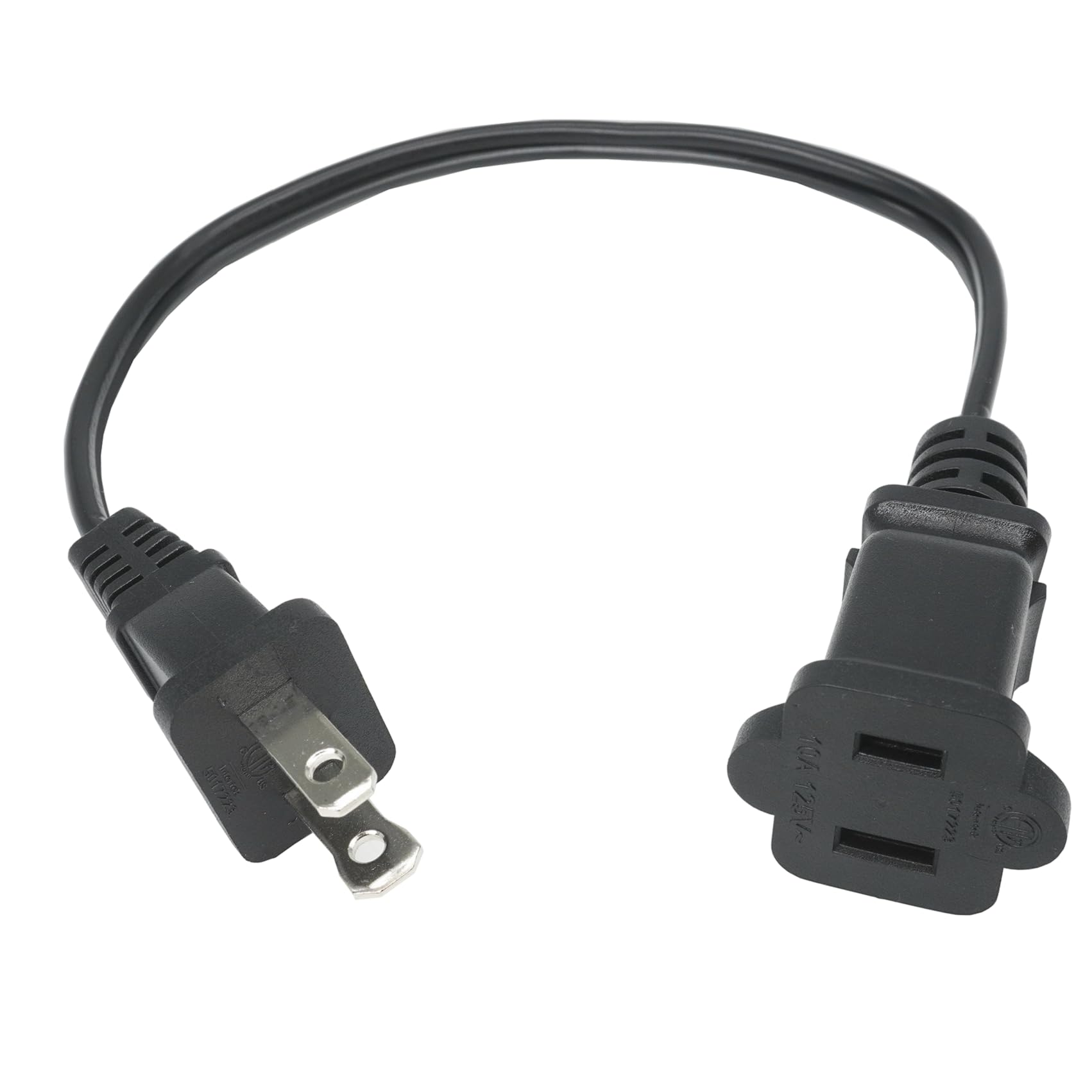 1 Foot Extension Cord 2 Prong, Small Black Extension Cord For Indoor Use, Usa Outlet Saver Power Cord Cable Outlets For Nema 5 1
